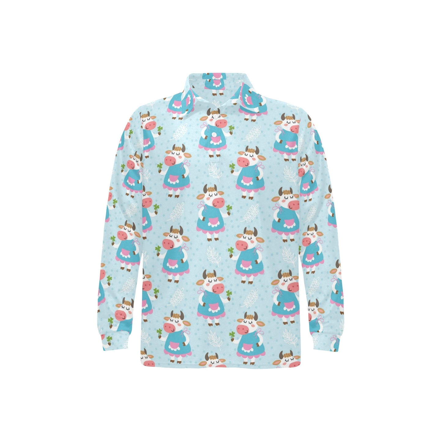 Cattle Happy Pattern Print Design 03 Long Sleeve Polo Shirt For Men's