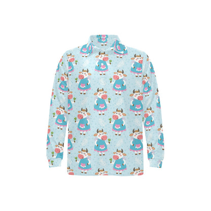 Cattle Happy Pattern Print Design 03 Long Sleeve Polo Shirt For Men's
