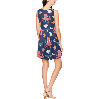 Octopus Pattern Print Design A04 Sleeveless Dress