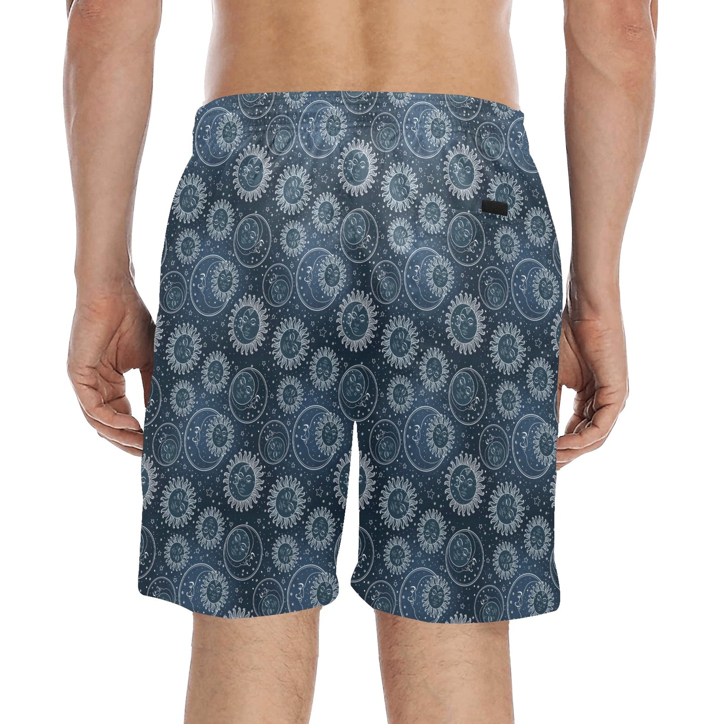 Sun Moon Tattoo Design Themed Print Men's Swim Trunks Beach Shorts