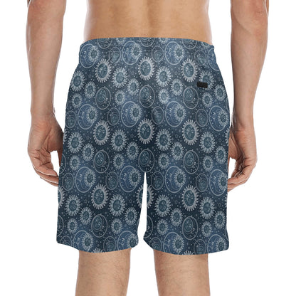 Sun Moon Tattoo Design Themed Print Men's Swim Trunks Beach Shorts