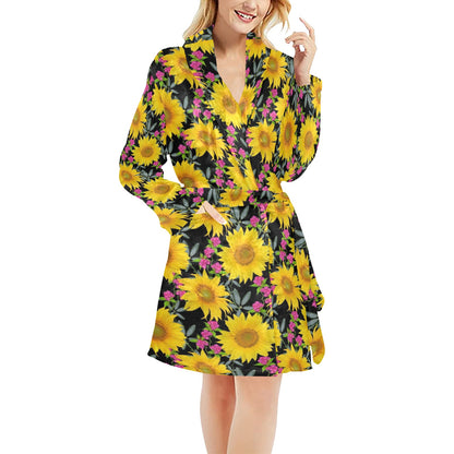 Sunflower Pattern Print Design SF014 Women's Fleece Robe