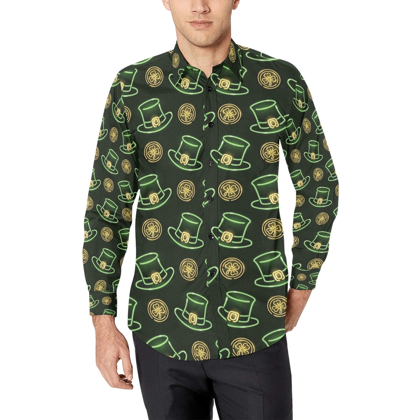 St Patricks Day Print Design LKS308 Men's Long Sleeve Dress Shirt