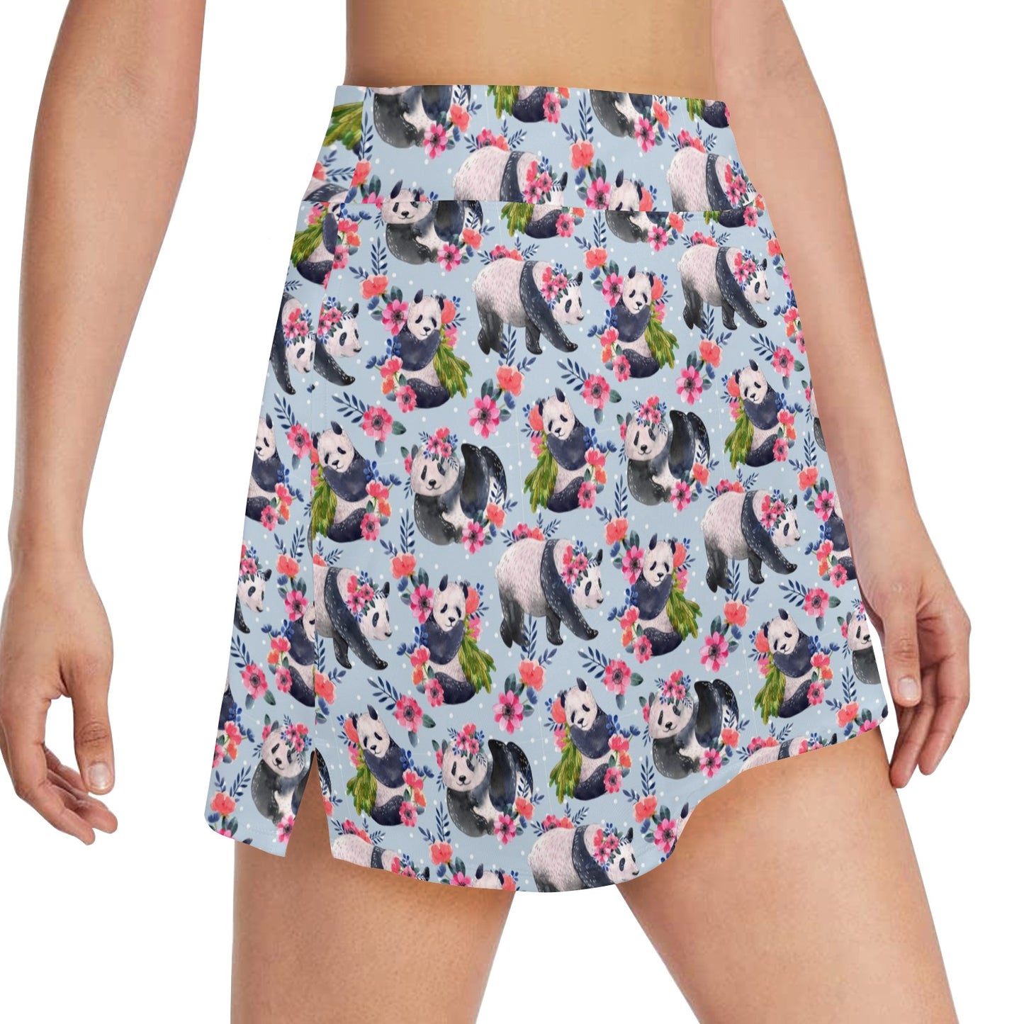 Panda Bear Flower Design Themed Print 17" Golf & Pickleball Skort with Pockets