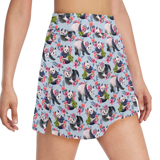 Panda Bear Flower Design Themed Print 17" Golf & Pickleball Skort with Pockets