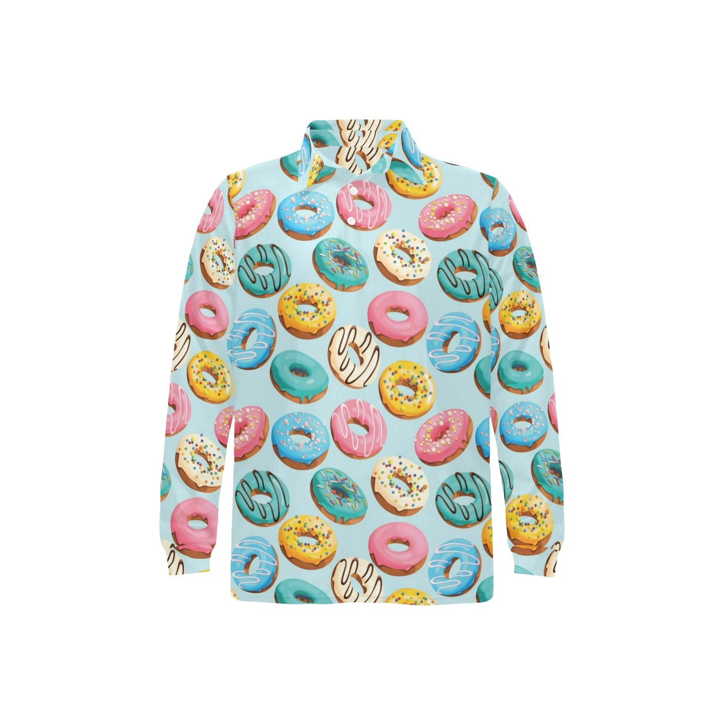 Donut Pattern Print Design DN05 Long Sleeve Polo Shirt For Men's