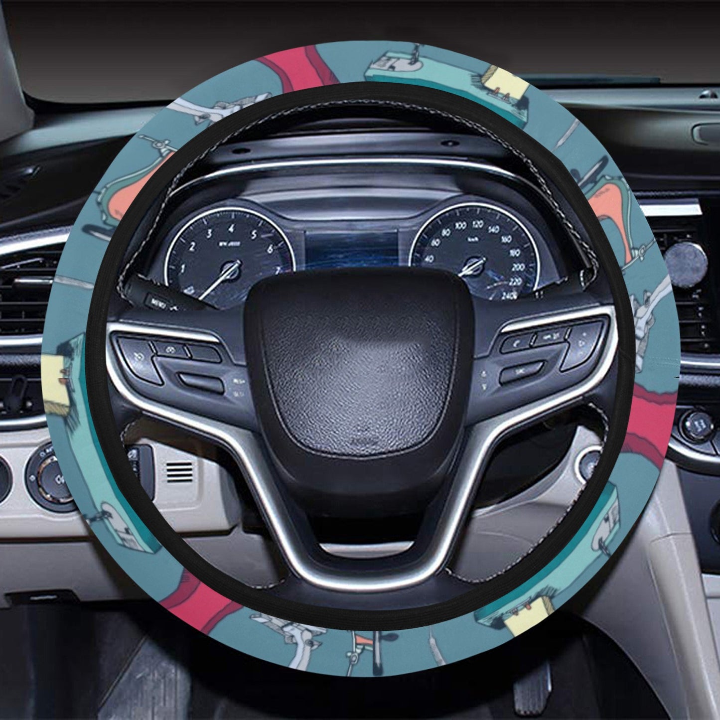 Sewing Equipment Print Design LKS301 Steering Wheel Cover with Elastic Edge