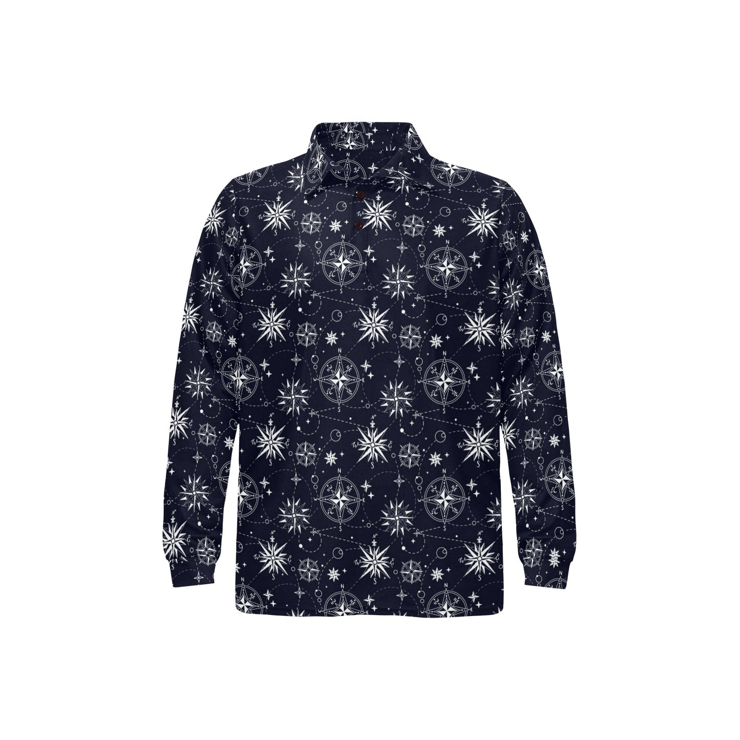 Nautical Sky Design Themed Print Long Sleeve Polo Shirt For Men's