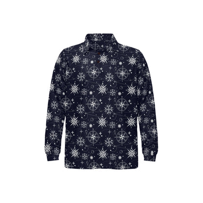 Nautical Sky Design Themed Print Long Sleeve Polo Shirt For Men's