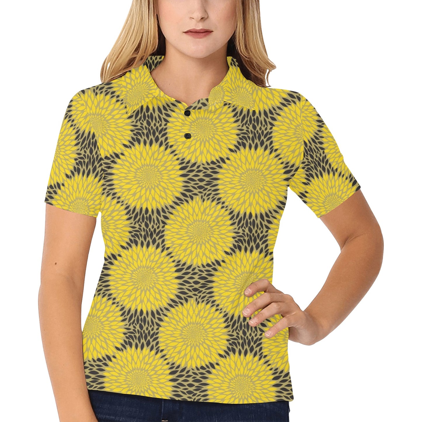 Sunflower Pattern Print Design SF06 Women's Polo Shirt