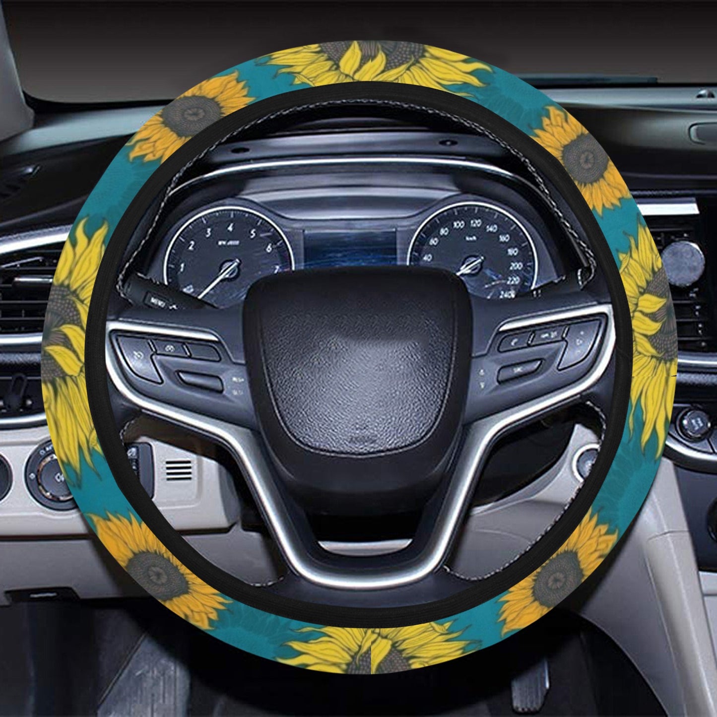 Sunflower Print Design LKS301 Steering Wheel Cover with Elastic Edge