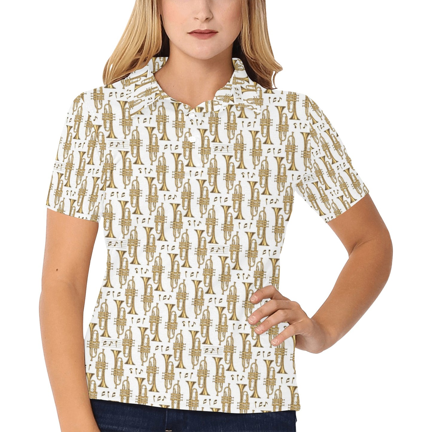 Trumpet with Music Note Print Women's Polo Shirt