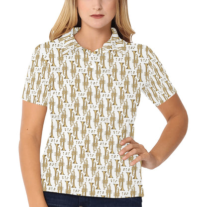 Trumpet with Music Note Print Women's Polo Shirt