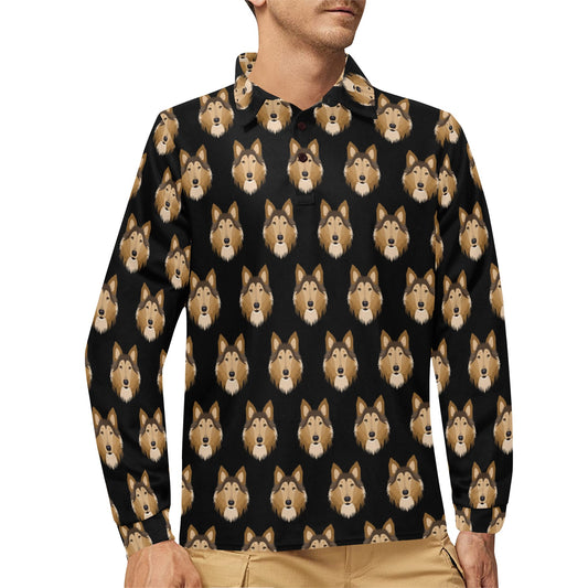 Collies Pattern Print Design 01 Long Sleeve Polo Shirt For Men's