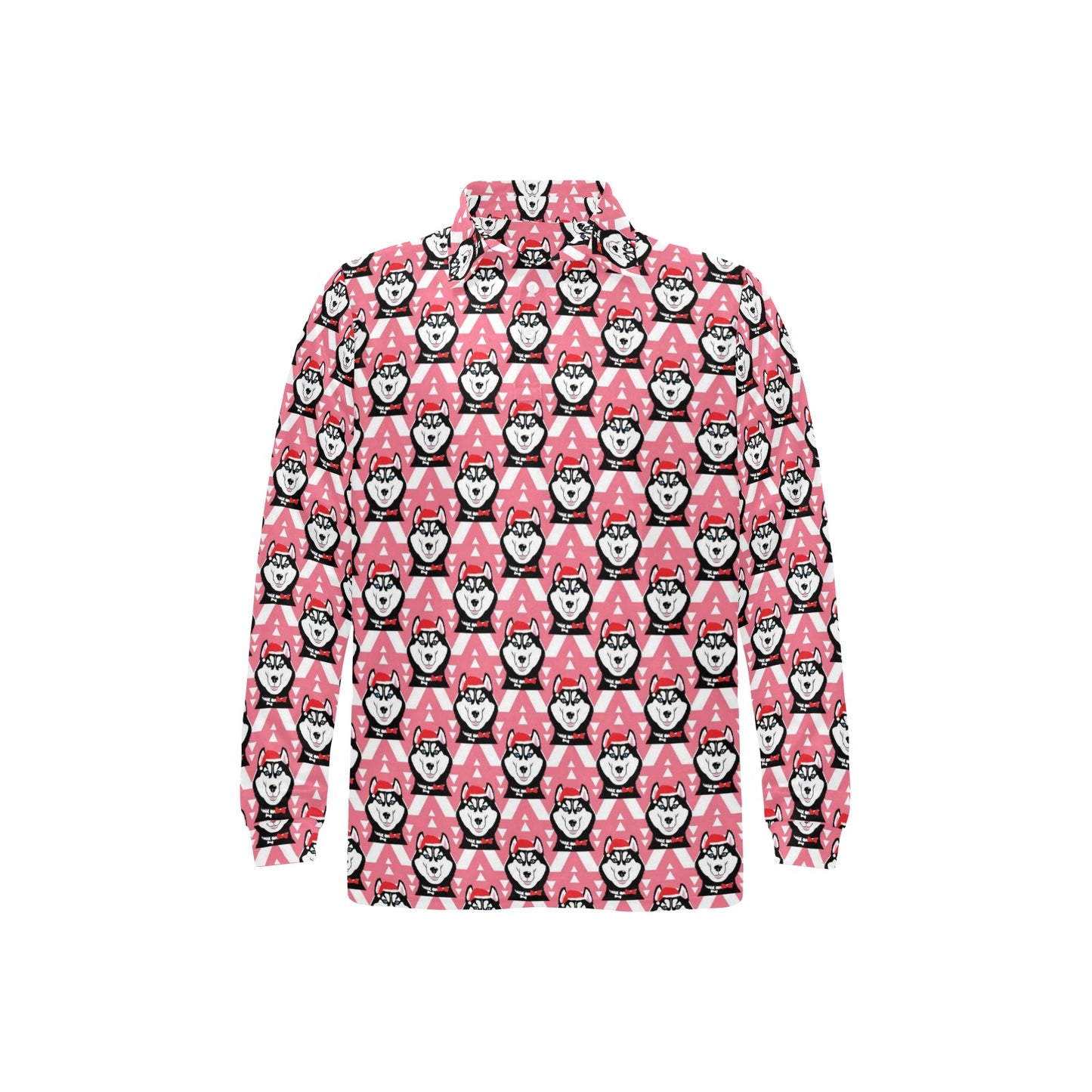 Siberian Huskies Christmas Themed Print Design LKS302 Long Sleeve Polo Shirt For Men's