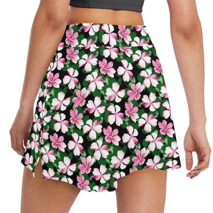 Hibiscus Pink Flower Hawaiian Print 17" Golf & Pickleball Skort with Pockets