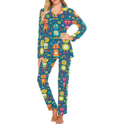 Robot Pattern Print Design A04 Women's Long Pajama Set