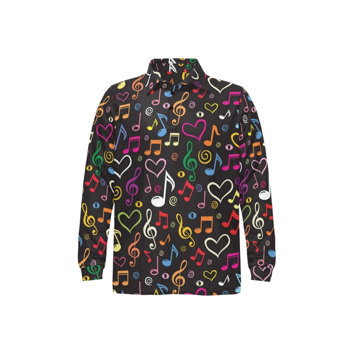 Music note Pattern Print Design A01 Long Sleeve Polo Shirt For Men's