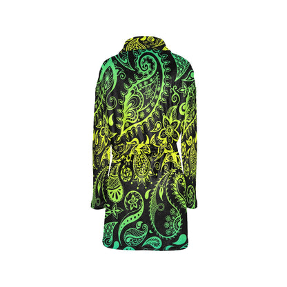 Paisley Green Design Print Women's Fleece Robe