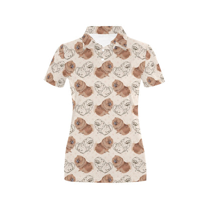 Pomeranians Pattern Print Design A01 Women's Polo Shirt