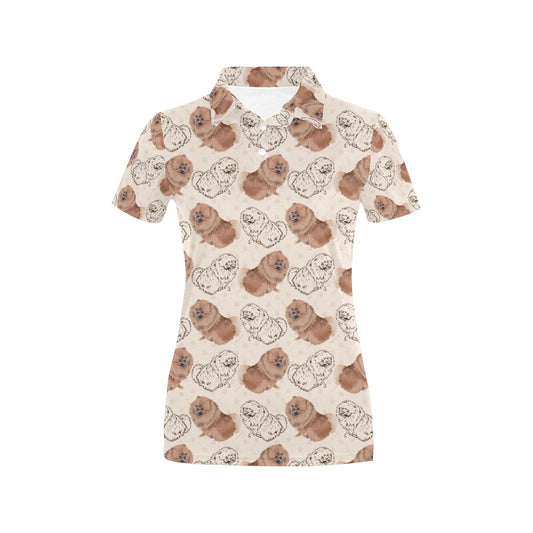 Pomeranians Pattern Print Design A01 Women's Polo Shirt