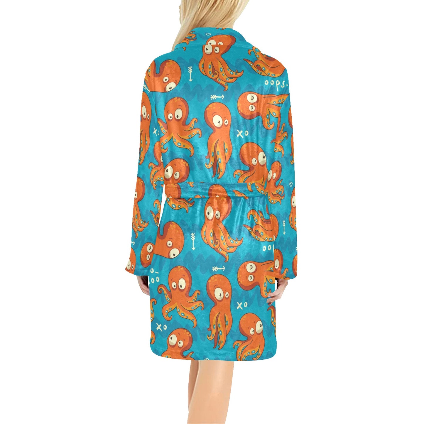 Octopus Pattern Print Design A02 Women's Fleece Robe