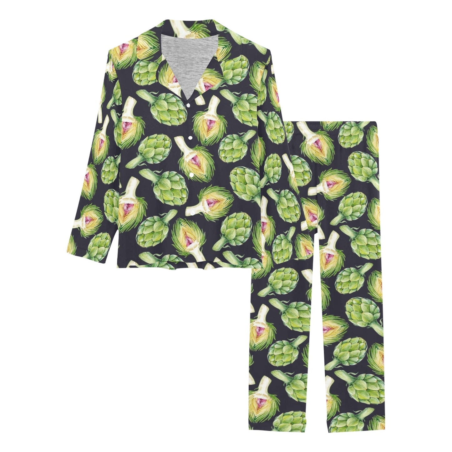 Artichoke Pattern Print Design 01 Women's Long Pajama Set