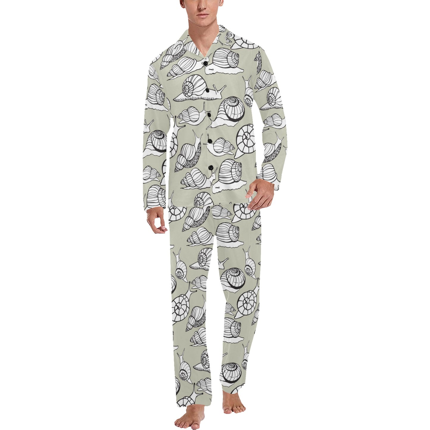 Snail Pattern Print Design 03 Men's Long Pajama Set
