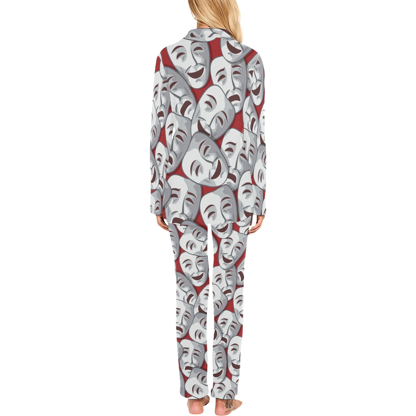 Acting Mask Pattern Print Design 01 Women's Long Pajama Set