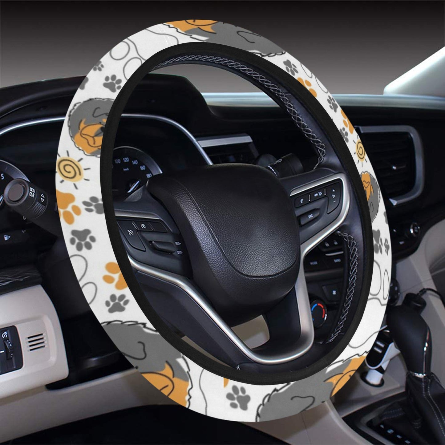 Tibetan Mastiffs Print Design LKS302 Steering Wheel Cover with Elastic Edge