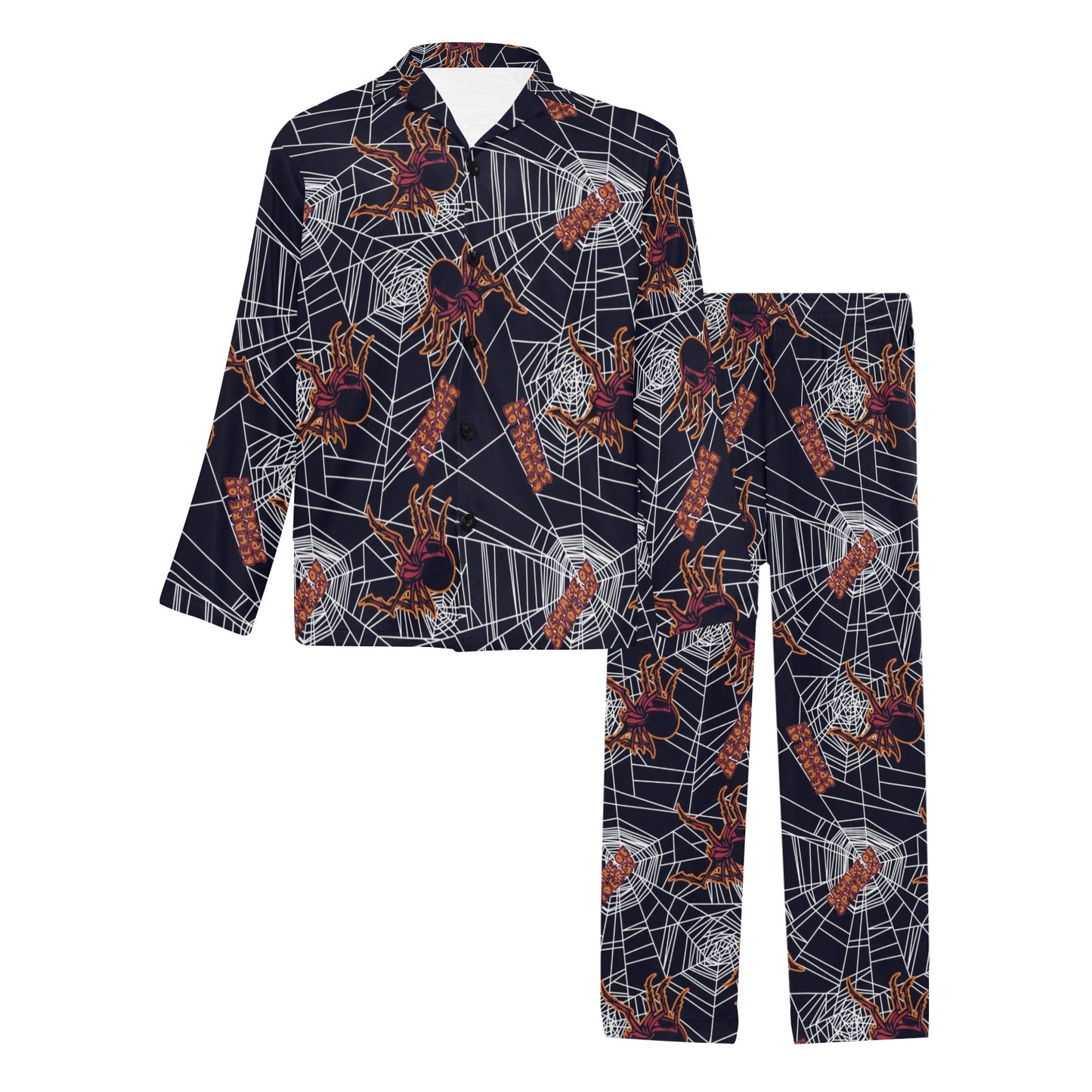 Tarantula Spiderwebs Pattern Print Design 01 Men's Long Pajama Set