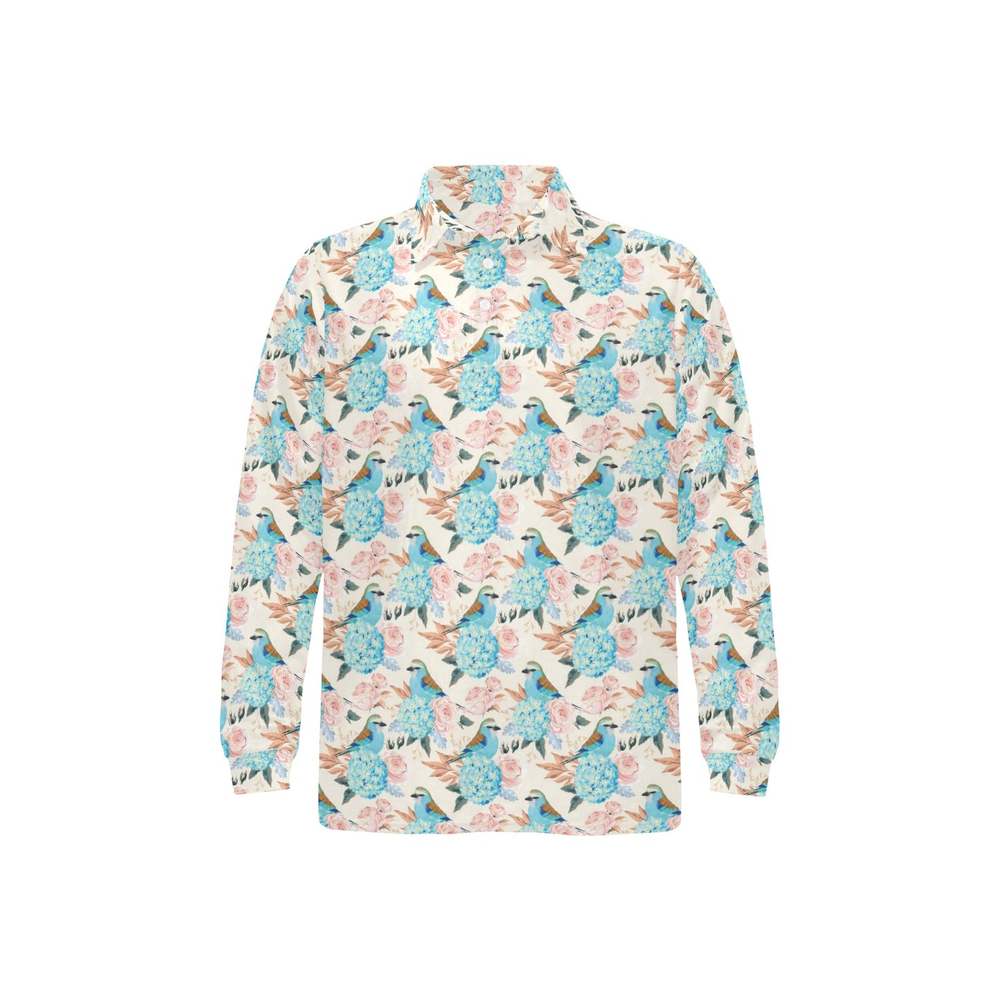 Bluebird Pattern Print Design 03 Long Sleeve Polo Shirt For Men's