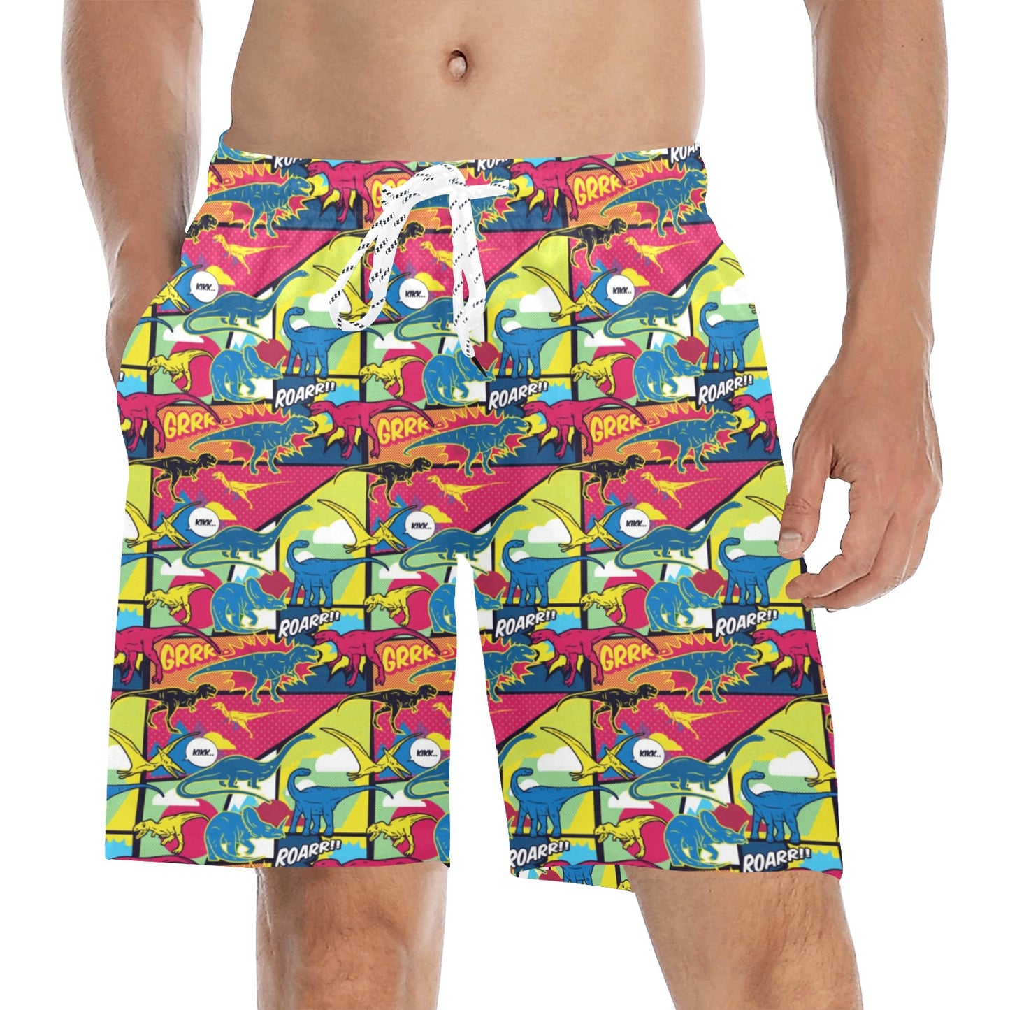 Dinosaur Comic Pop Art Style Men's Swim Trunks Beach Shorts