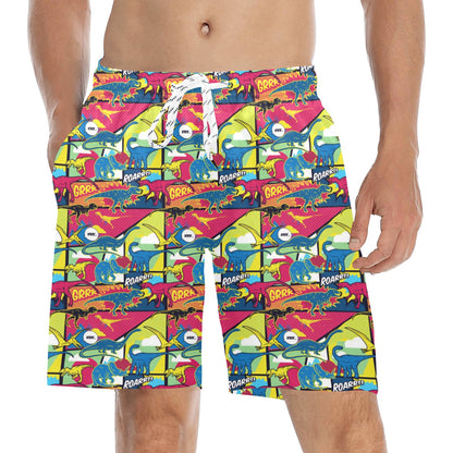 Dinosaur Comic Pop Art Style Men's Swim Trunks Beach Shorts