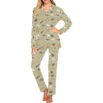 Seashell Beach Print Design LKS303 Women's Long Pajama Set