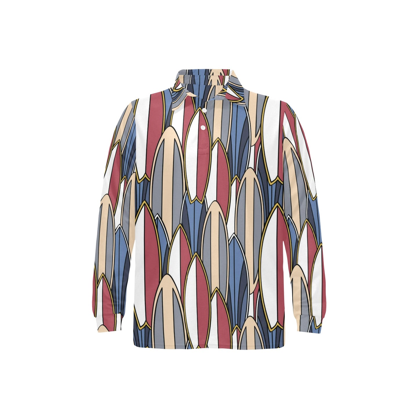 Surf board Pattern Long Sleeve Polo Shirt For Men's