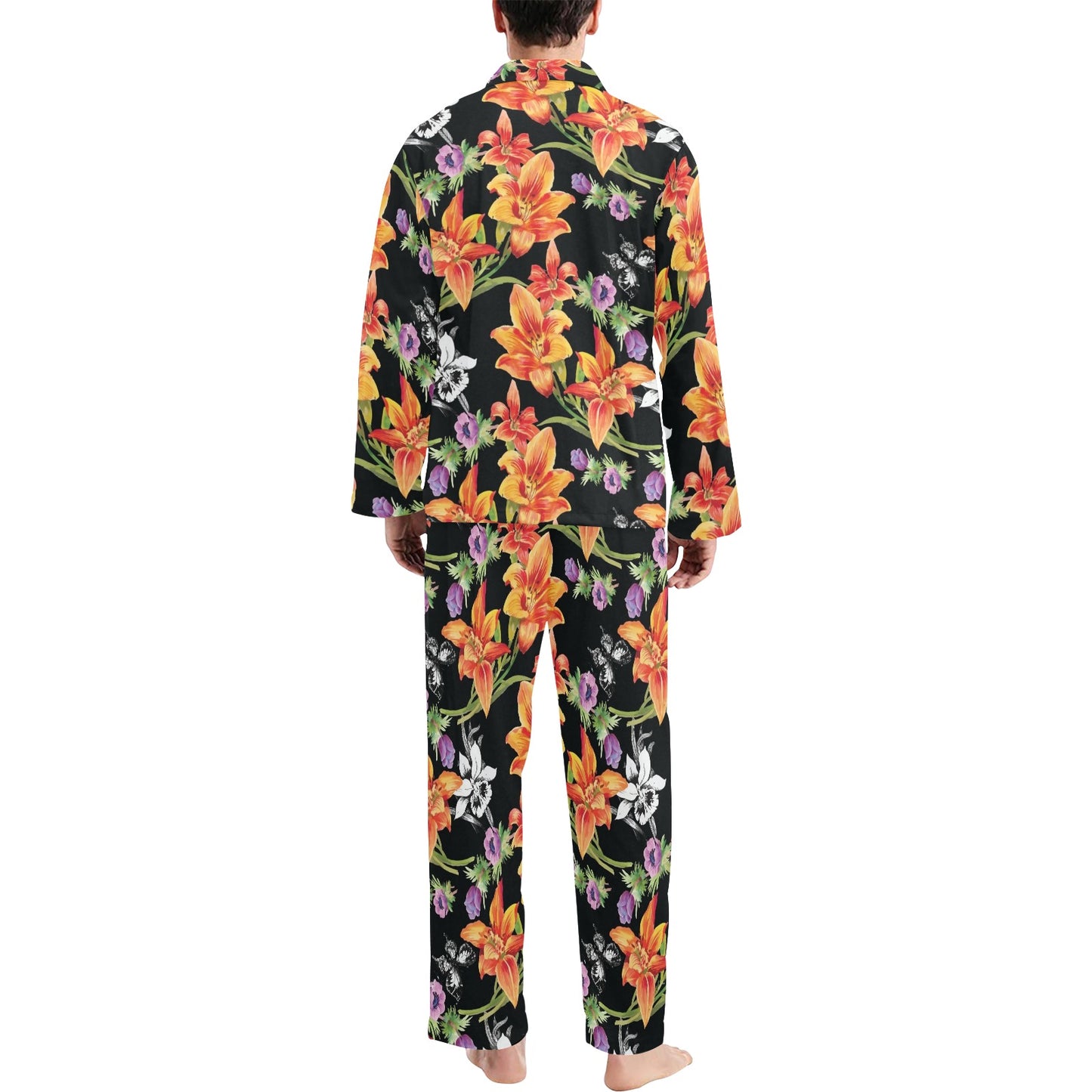 Tropical Flower Pattern Print Design TF02 Men's Long Pajama Set