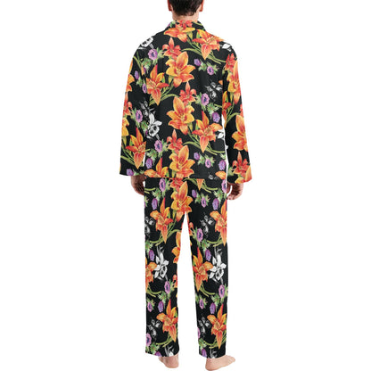 Tropical Flower Pattern Print Design TF02 Men's Long Pajama Set