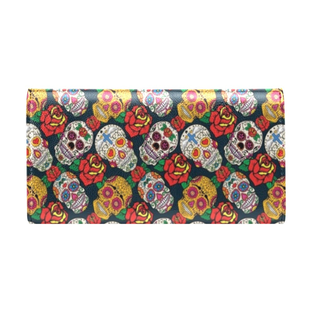 Sugar Skull Print Design LKS306 Women's Trifold Wallet