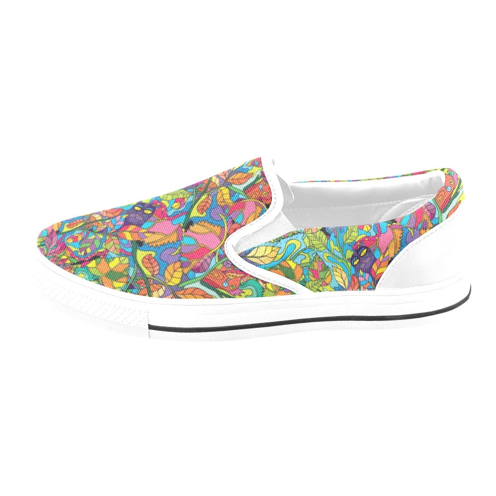 Trippy Print Design LKS301 White Slip Ons Canvas Women's Shoes