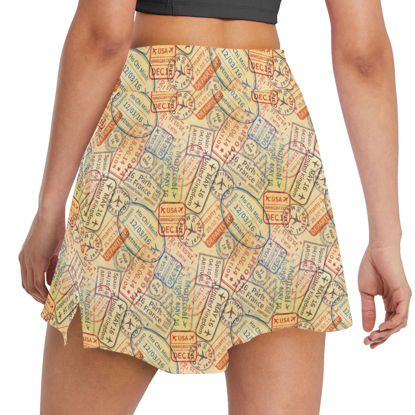 Travel Stamp Print Design LKS302 17" Golf & Pickleball Skort with Pockets