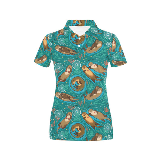 Sea Otter Pattern Print Design 01 Women's Polo Shirt