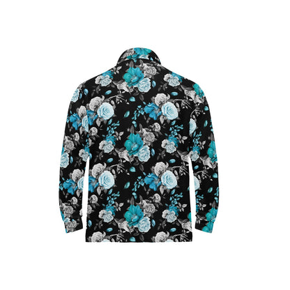 Rose Pattern Print Design A02 Long Sleeve Polo Shirt For Men's