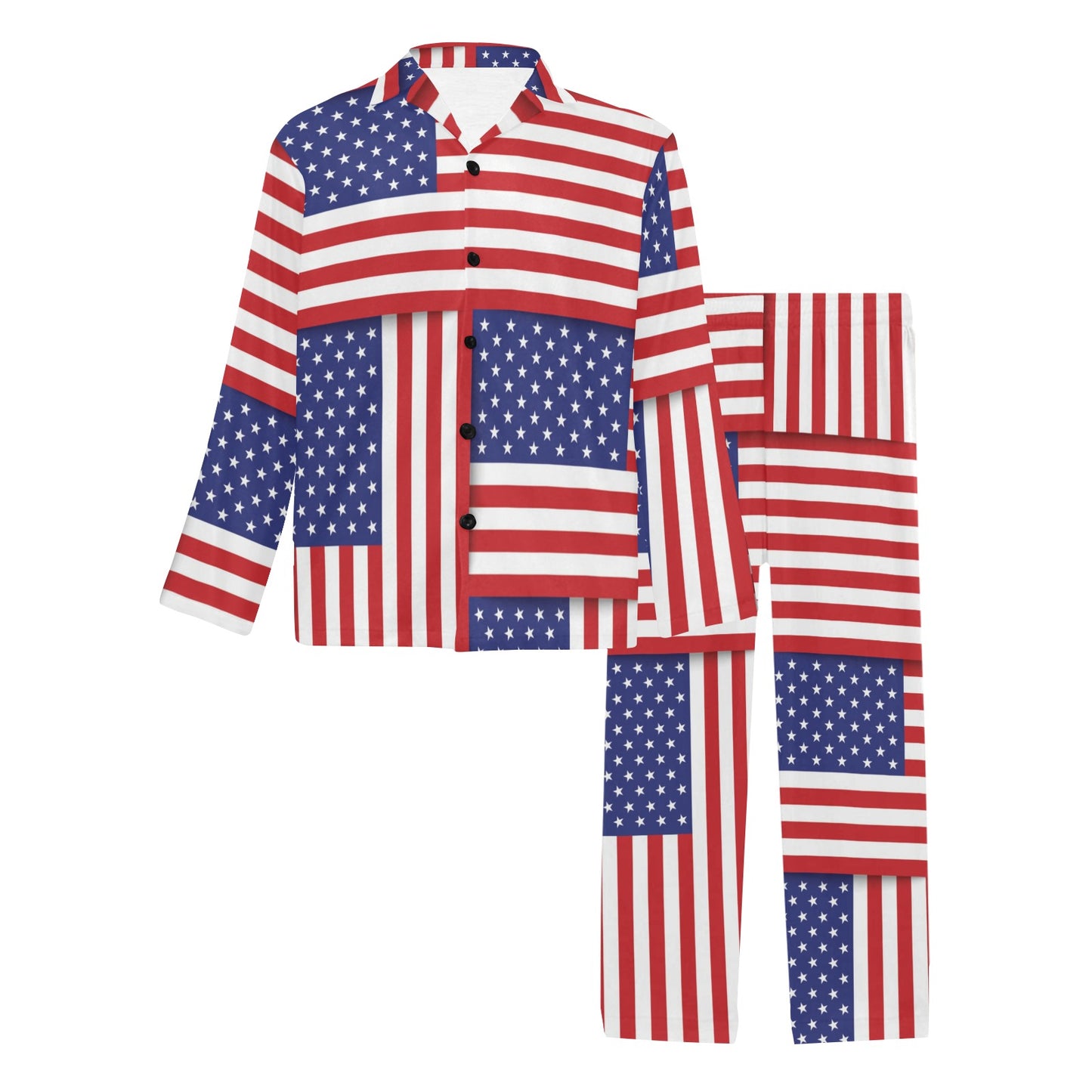 Patriotic US Flag Pattern Print Design A01 Men's Long Pajama Set