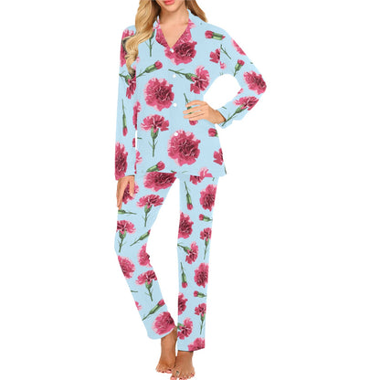 Carnations Pattern Print Design CN01 Women's Long Pajama Set