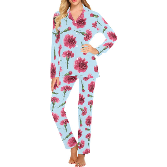Carnations Pattern Print Design CN01 Women's Long Pajama Set