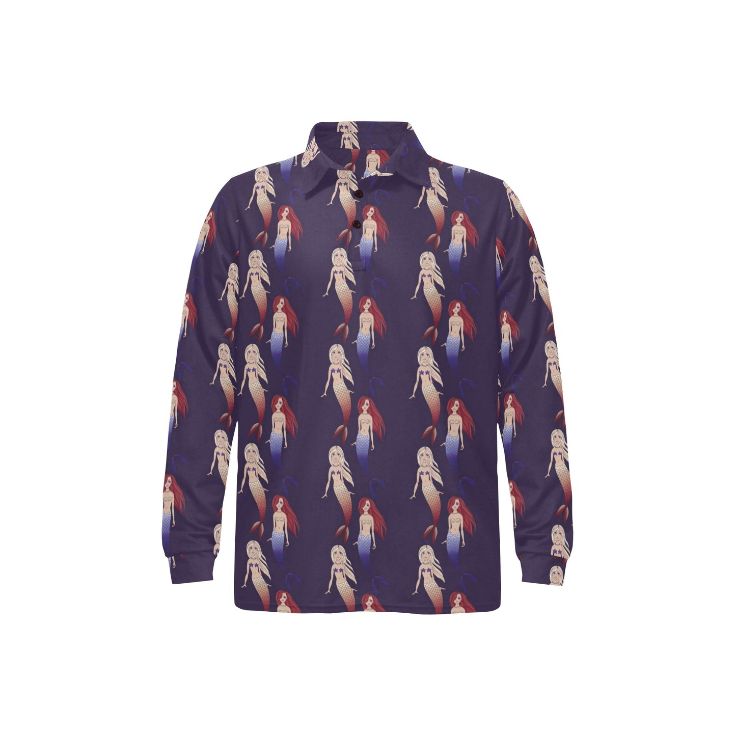 Mermaid Pattern Print Design 02 Long Sleeve Polo Shirt For Men's