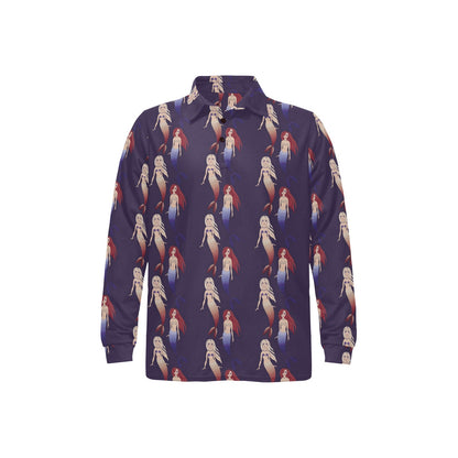 Mermaid Pattern Print Design 02 Long Sleeve Polo Shirt For Men's