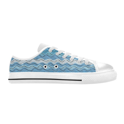 Wave Print Design LKS301 Women's White Low Top Shoes