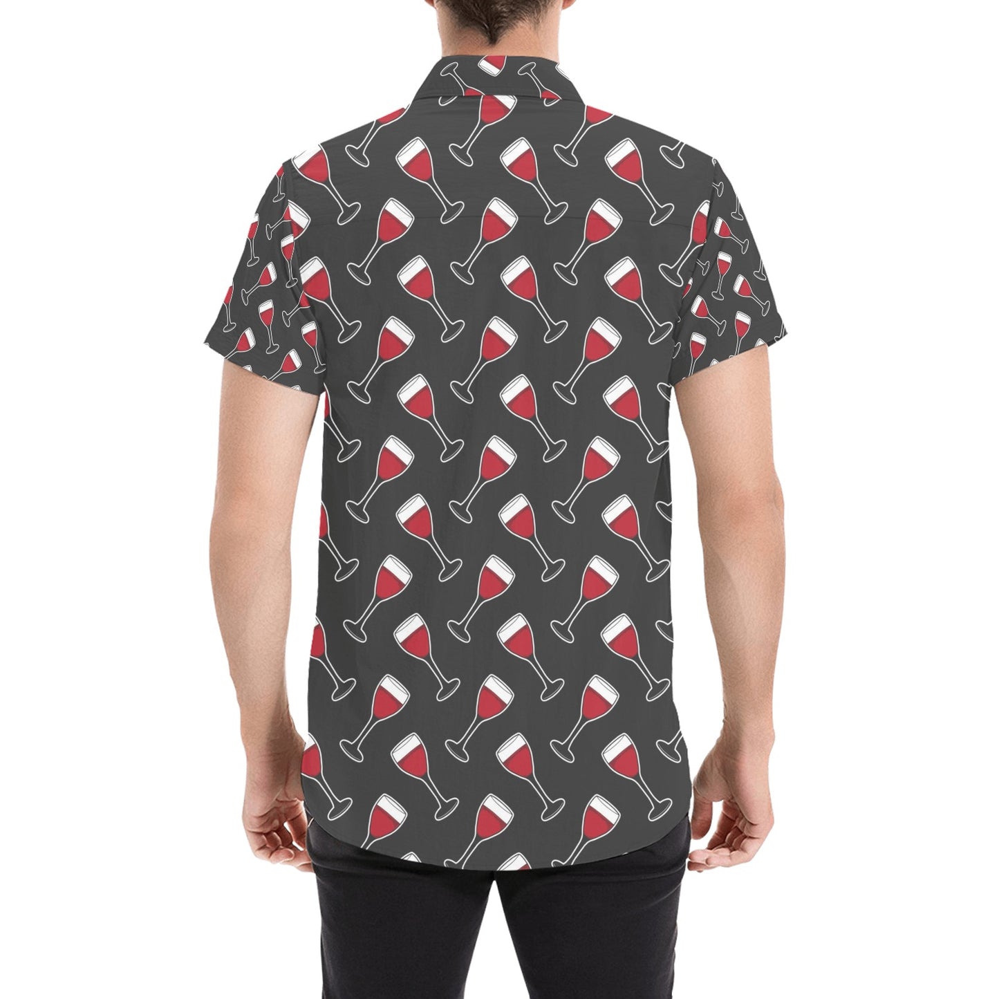 Wine Print Design LKS308 Men Short Sleeve Button Up Shirt
